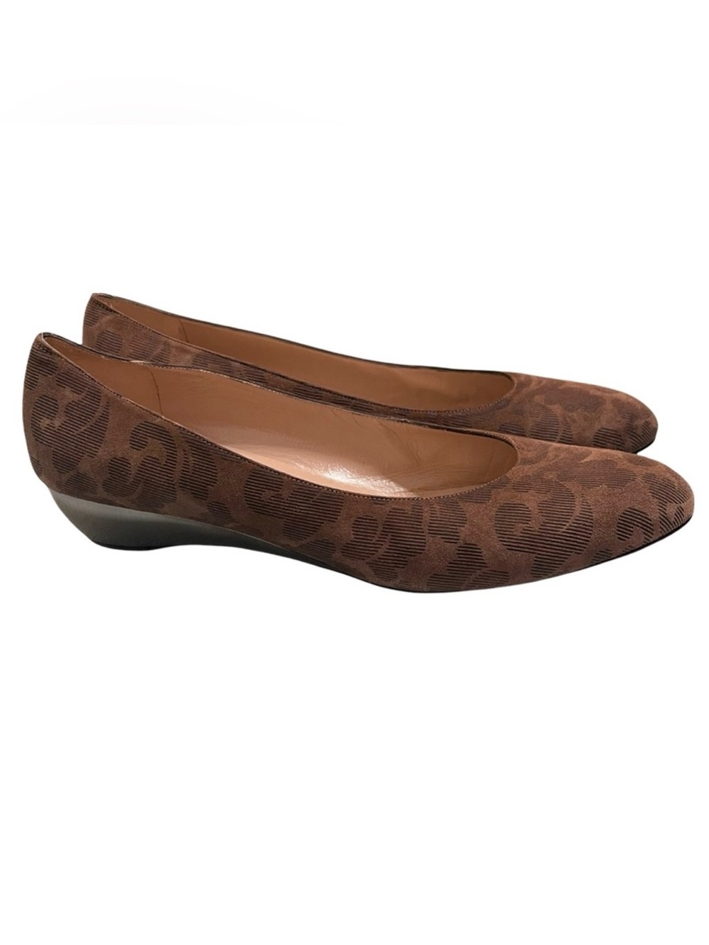 Salvatore Ferragamo brown floral suede slip on wedges size 9.5 vintage